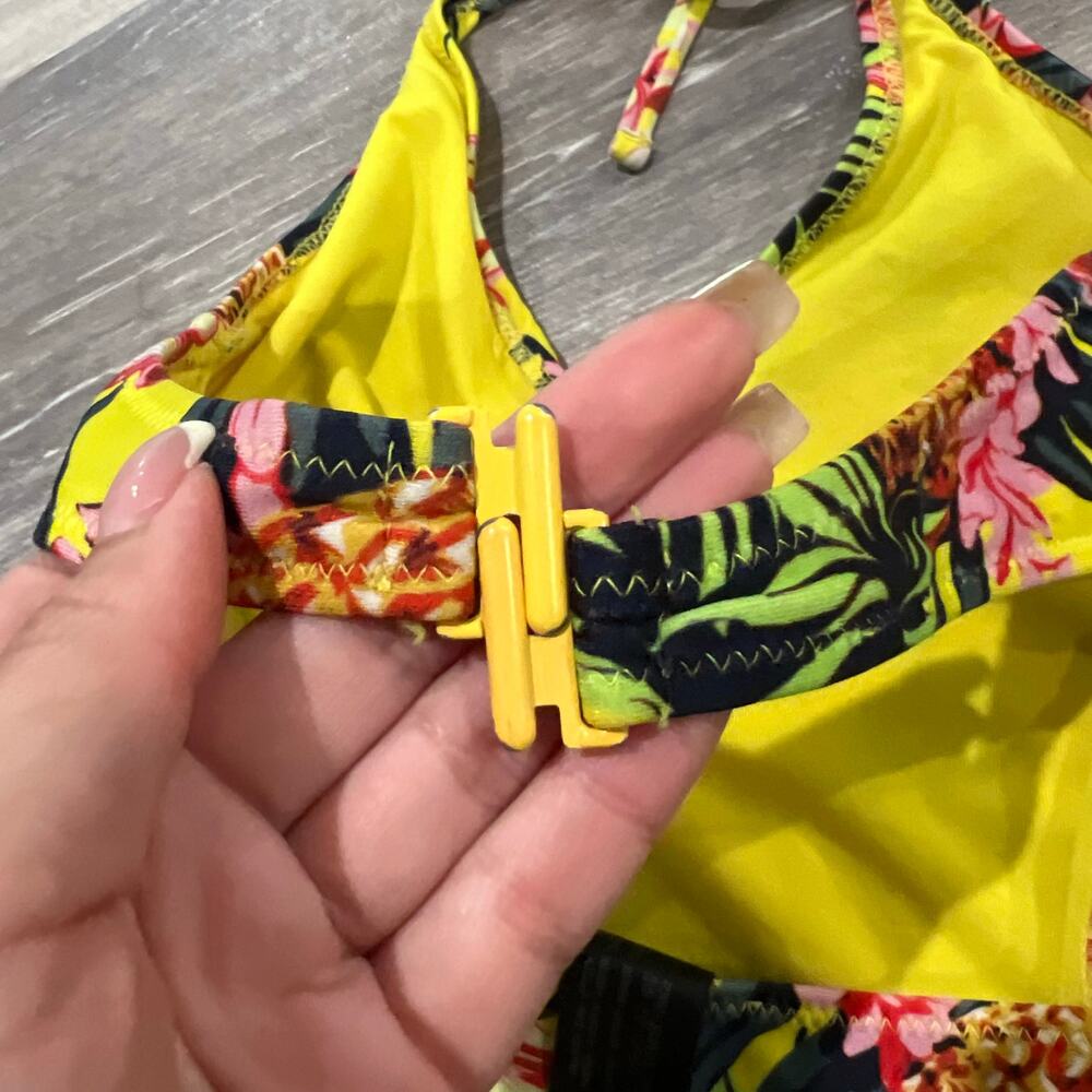 Zara Yellow Tropical Deep V One Piece Swimsuit - Size Small - Picture 2 of 5